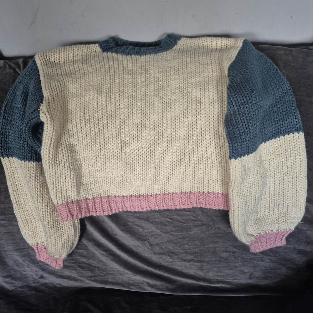 Altar'd State Colorblock Sweater - Cream, Teal, and Pink